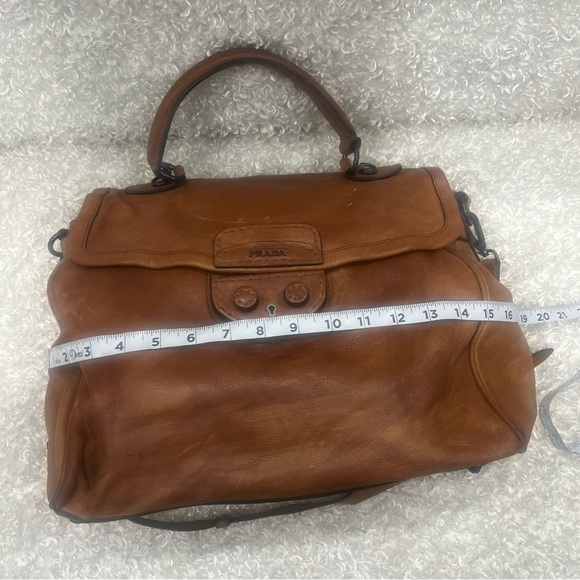 Prada Bag Holdall Brown Taupe Leather Top Handle Shoulder Large Handbag PRADA - Picture 6 of 16